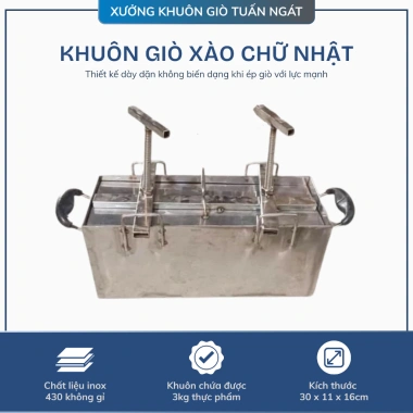 Khuôn giò xào inox 430 cao cấp chữ nhật 3kg - ép chặt, bền chắc, giá ưu đãi 525k