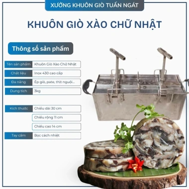 Khuôn giò xào inox 430 cao cấp chữ nhật 3kg - ép chặt, bền chắc, giá ưu đãi 525k