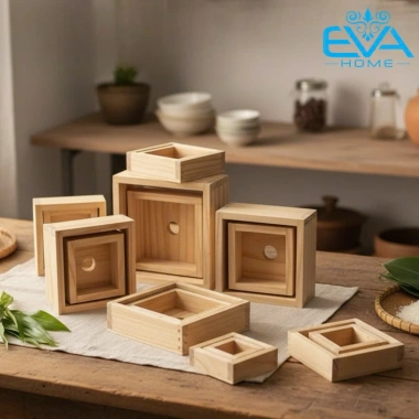 Khuôn Gói Bánh Chưng Gỗ Tự Nhiên Cao Cấp - Bộ 2 Size 10-20cm, Bánh Vuông Vức Đẹp Mắt