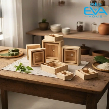 Khuôn Gói Bánh Chưng Gỗ Tự Nhiên Cao Cấp - Bộ 2 Size 10-20cm, Bánh Vuông Vức Đẹp Mắt