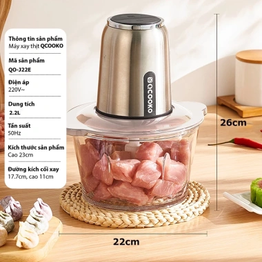 Khuyến mãi Máy xay thịt QCOOKO QO-J22E 2.2L inox SUS304 4 lưỡi dao 389.000 VND