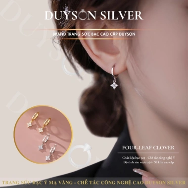 Khuyên tai bạc 925 Duyson Silver vòng tròn đính charm cỏ 4 lá – Giá chỉ 400.000đ