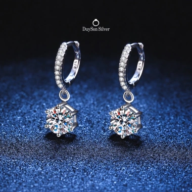 Khuyên tai bạc 925 mạ vàng trắng vòng tròn chốt bấm dáng rơi mặt vuông - DUYSON SILVER (1 Đôi) giá 800.000₫
