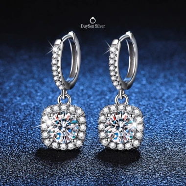 Khuyên tai bạc 925 mạ vàng trắng vòng tròn chốt bấm dáng rơi mặt vuông - DUYSON SILVER (1 Đôi) giá 800.000₫