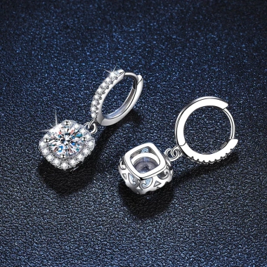 Khuyên tai bạc 925 mạ vàng trắng vòng tròn chốt bấm dáng rơi mặt vuông - DUYSON SILVER (1 Đôi) giá 800.000₫