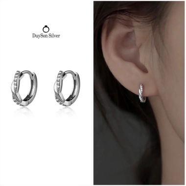 Khuyên tai bạc 925 nữ vòng xoắn đính đá, bông tai mạ vàng cao cấp DUYSON SILVER - Giá ưu đãi 160.000 VND