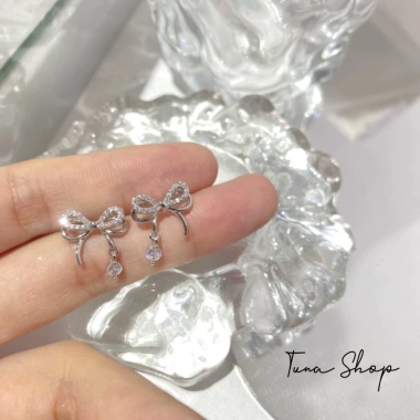 Khuyên tai bạc đính đá hình nơ - Bông tai nữ TUNA SILVER chuẩn bạc, giảm 299.000₫