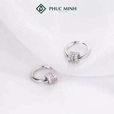 Khuyên tai bạc nữ PMJ93 vòng tròn nạm đá san - Thanh lịch, chỉ 439.000₫