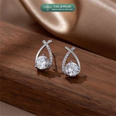 Khuyên tai bạc nữ TLEE Aven đính đá lấp lánh - Thiết kế tinh tế, giá ưu đãi 468.000 VND