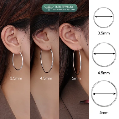 Khuyên tai bạc nữ TLEE bản to tròn trơn, size đa dạng, cá tính - chỉ 468k 2