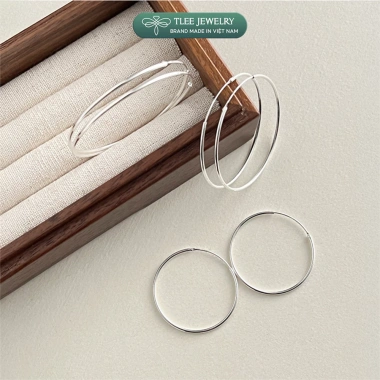 Khuyên tai bạc nữ TLEE bản to tròn trơn, size đa dạng, cá tính - chỉ 468k 3