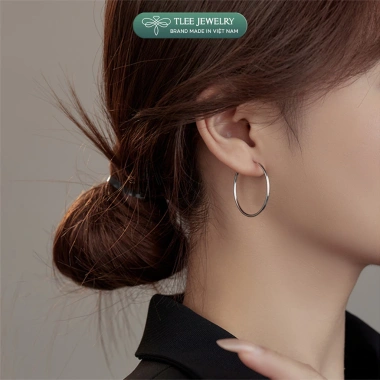Khuyên tai bạc nữ TLEE bản to tròn trơn, size đa dạng, cá tính - chỉ 468k 8