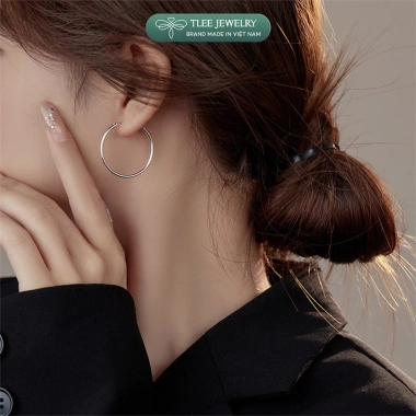 Khuyên tai bạc nữ TLEE bản to tròn trơn, size đa dạng, cá tính - chỉ 468k 9
