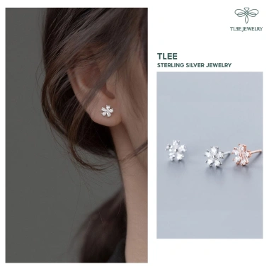 Khuyên tai bạc nữ TLEE bông hoa năm cánh - Nữ tính sang trọng, chỉ 182.000₫