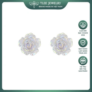 Khuyên tai bạc nữ TLEE bông hồng pha lê chuôi 925 cao cấp size hoa 8mm - Giá chỉ 312.000₫