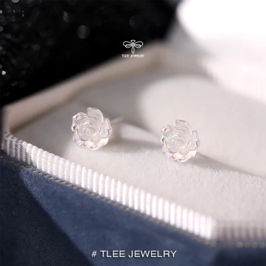 Khuyên tai bạc nữ TLEE bông hồng pha lê chuôi 925 cao cấp size hoa 8mm - Giá chỉ 312.000₫
