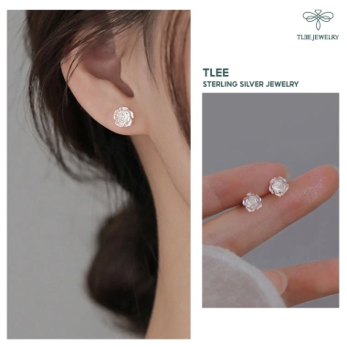 Khuyên tai bạc nữ TLEE bông hồng pha lê chuôi 925 cao cấp size hoa 8mm - Giá chỉ 312.000₫