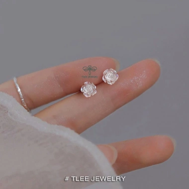 Khuyên tai bạc nữ TLEE bông hồng pha lê chuôi 925 cao cấp size hoa 8mm - Giá chỉ 312.000₫