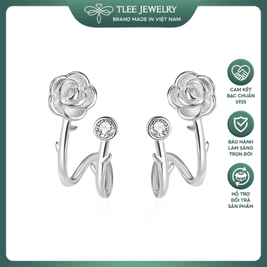 Khuyên tai bạc nữ TLEE - Bông tai hoa hồng kép cách điệu, nữ tính, giảm còn 384.000₫