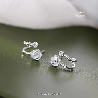 Khuyên tai bạc nữ TLEE - Bông tai hoa hồng kép cách điệu, nữ tính, giảm còn 384.000₫