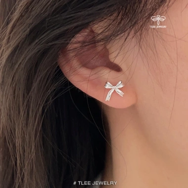 Khuyên tai bạc nữ TLEE – Bông tai nơ trơn minimalist, giảm giá còn 312.000₫