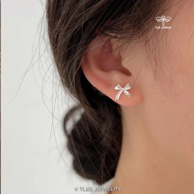 Khuyên tai bạc nữ TLEE – Bông tai nơ trơn minimalist, giảm giá còn 312.000₫