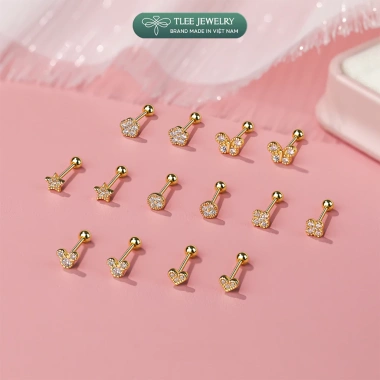 Khuyên tai bạc nữ TLEE đa dạng hình mặt đính đá chốt ren bi Giá 312.000đ 3 Khuyên tai bạc nữ TLEE đa dạng hình mặt đính đá chốt ren bi Giá 312.000đ 3