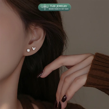 Khuyên tai bạc nữ TLEE đa dạng hình mặt đính đá chốt ren bi Giá 312.000đ