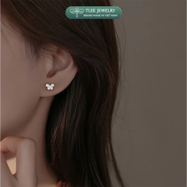 Khuyên tai bạc nữ TLEE đa dạng hình mặt đính đá chốt ren bi Giá 312.000đ