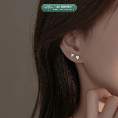 Khuyên tai bạc nữ TLEE đa dạng hình mặt đính đá chốt ren bi Giá 312.000đ