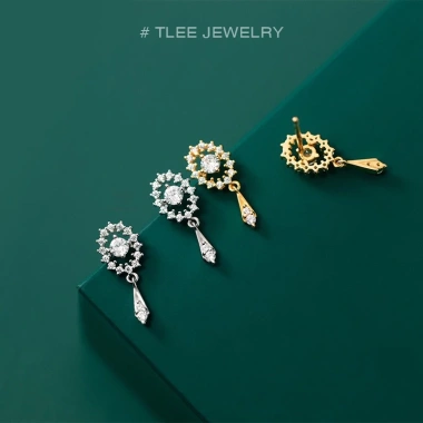 Khuyên tai bạc nữ TLEE mẫu la bàn nạm đá lấp lánh - Giá chỉ 234.000 VNĐ