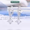 Khuyên tai bạc nữ TLEE tròn đá chốt bấm, tua dài trụ đá nhỏ 4 chấu xinh xắn - 408k 2