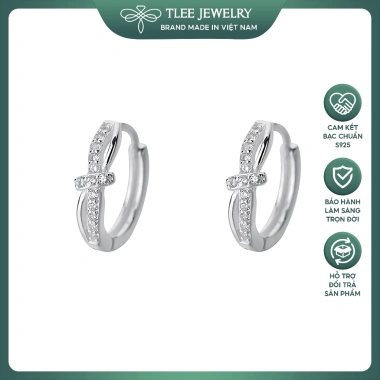 Khuyên tai bạc nữ TLEE tròn nơ thắt đính đá - Nữ tính, giảm còn 320.000₫ (400.000₫)
