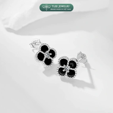 Khuyên tai bạc nữ TLEEJEWELRY hoa bốn lá gắn đá mã não tự nhiên nhiều màu - Giá 456.000₫ 2
