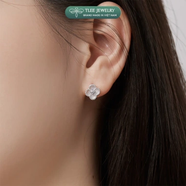 Khuyên tai bạc nữ TLEEJEWELRY hoa bốn lá gắn đá mã não tự nhiên nhiều màu - Giá 456.000₫ 6