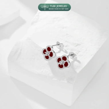 Khuyên tai bạc nữ TLEEJEWELRY hoa bốn lá gắn đá mã não tự nhiên nhiều màu - Giá 456.000₫ 8