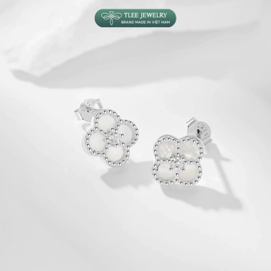 Khuyên tai bạc nữ TLEEJEWELRY hoa bốn lá gắn đá mã não tự nhiên nhiều màu - Giá 456.000₫ 9