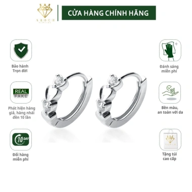 Khuyên tai bạc S925 nữ tròn đính đá xinh G3.863 AROCH Jewelry - Giá 476.000 VND