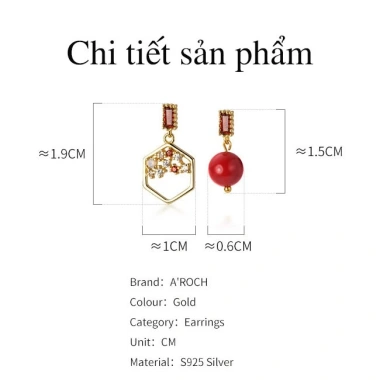 Khuyên tai bạc s925 phong cách nữ bất đối thả đá đỏ, chỉ 299k - AROCH Jewelry 6 Khuyên tai bạc s925 phong cách nữ bất đối thả đá đỏ, chỉ 299k - AROCH Jewelry 6