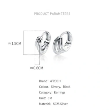 Khuyên tai bạc s925 Ý 3 lớp E8.366 - Giá ưu đãi 489k, thiết kế sang trọng, AROCH