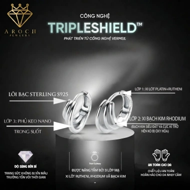 Khuyên tai bạc s925 Ý 3 lớp E8.366 - Giá ưu đãi 489k, thiết kế sang trọng, AROCH