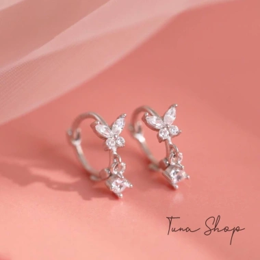 Khuyên tai bạc tròn đính đá hồ điệp - Bông tai nữ TUNA SILVER giá ưu đãi 322.386 VND 5