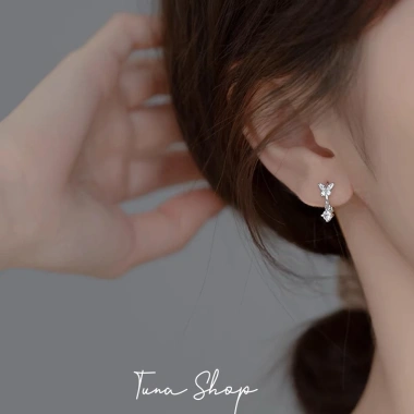 Khuyên tai bạc tròn đính đá hồ điệp - Bông tai nữ TUNA SILVER giá ưu đãi 322.386 VND 7