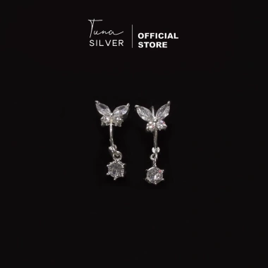 Khuyên tai bạc tròn đính đá hồ điệp - Bông tai nữ TUNA SILVER giá ưu đãi 322.386 VND 9