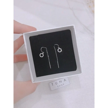 Khuyên tai Bạc tròn rủ đá cao cấp - Hoa tai nữ TUNA SILVER chuẩn Bạc, giá chỉ 299.000 VND