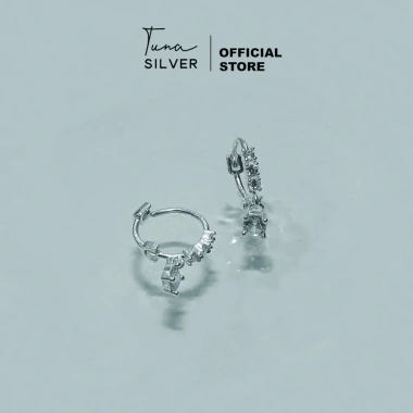 Khuyên tai bạc tròn TUNA SILVER đính đá - Bông tai nữ đẹp, giá chỉ 299.000₫