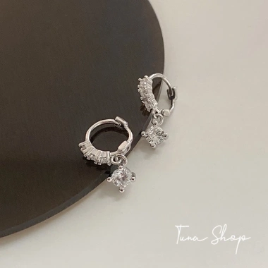 Khuyên tai bạc tròn TUNA SILVER đính đá - Bông tai nữ đẹp, giá chỉ 299.000₫