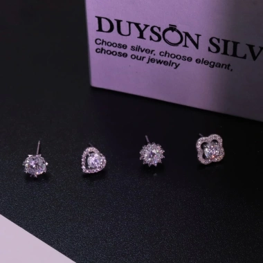 Khuyên tai bạc Ý 925 đính đá CZ 5A Duyson Silver - Bông tai nữ sang trọng thanh lịch (1 đôi) Giá ưu đãi 520k 2