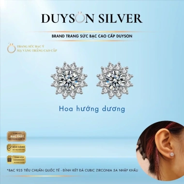 Khuyên tai bạc Ý 925 đính đá CZ 5A Duyson Silver - Bông tai nữ sang trọng thanh lịch (1 đôi) Giá ưu đãi 520k 4