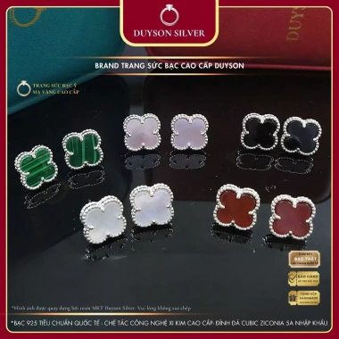 Khuyên tai bạc Ý cỏ 4 lá Duyson Silver bông tai mạ vàng trắng giá ưu đãi 560.000₫